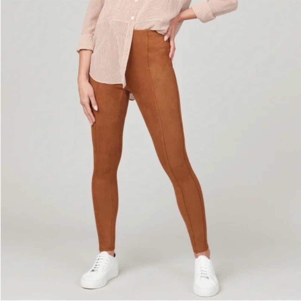 NWT Spanx Faux Suede Pull On High Waisted Leggings Rich Caramel